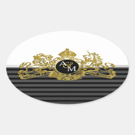 Zwart Goud Witte Leeuw Eenhoorn Embleem Monogram Ovale Sticker