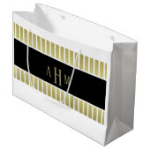 Zwart Goud Witte Monogram Streep Groot Cadeauzakje (Voorkant Gekanteld)