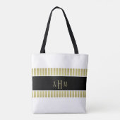 Zwart Goud Witte Monogram Streep Tote Bag (Achterkant)
