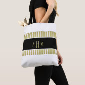 Zwart Goud Witte Monogram Streep Tote Bag (Dichtbij)