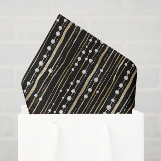 Zwart Goud Witte Parels Bruiloft Tissuepapier (Cadeauzakje)