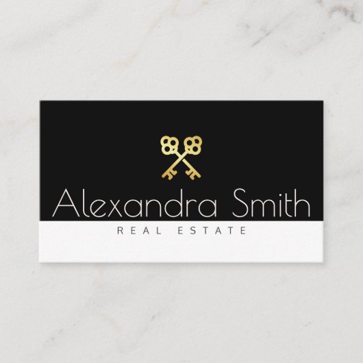 zwart goud witte retro - sleutels onroerend goed visitekaartje (Voorkant)