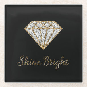 Zwart Goud Witte Schittering Diamant Glazen Onderzetter
