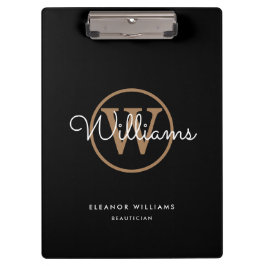 Zwart Goud Witte Script Monogram Naam Klembord