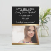 Zwart Goud Witte Streep Afstudeerdatum Bewaar Foto Save The Date (Staand voorkant)