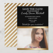 Zwart Goud Witte Streep Afstudeerdatum Bewaar Foto Save The Date (Voorkant / Achterkant)
