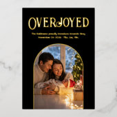 Zwart & Goud Xmas Baby Geboorteaankondiging Foto Folie Feestdagenkaart (Voorkant)