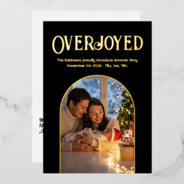 Zwart & Goud Xmas Baby Geboorteaankondiging Foto Folie Feestdagenkaart