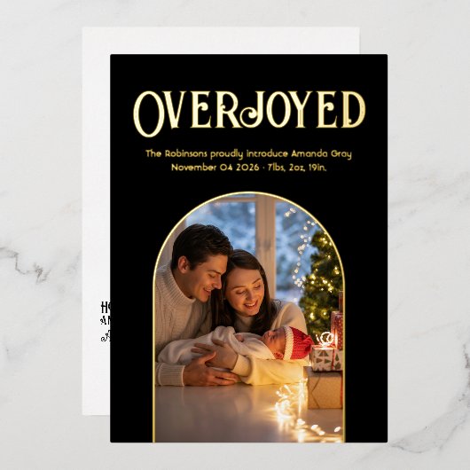 Zwart & Goud Xmas Baby Geboorteaankondiging Foto Folie Feestdagenkaart (Voorkant / Achterkant)