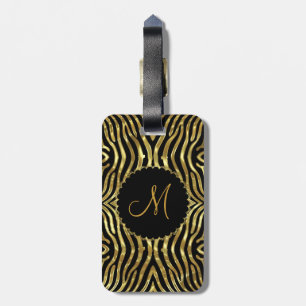 Zwart & Goud Zebra Patroon Gepersonaliseerd Bagagelabel