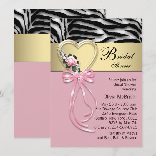 Zwart Goud Zebra Roze Zebra Vrijgezellenfeest Kaart (Voorkant / Achterkant)