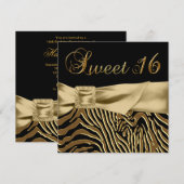 Zwart Goud Zebra Sweet 16 Verjaardagsfeest Kaart (Voorkant / Achterkant)