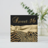 Zwart Goud Zebra Sweet 16 Verjaardagsfeest Kaart (Staand voorkant)