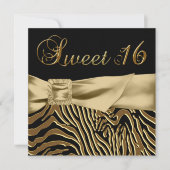Zwart Goud Zebra Sweet 16 Verjaardagsfeest Kaart (Voorkant)