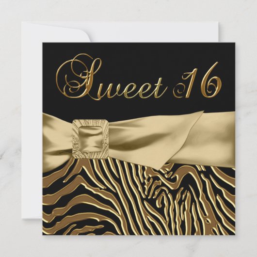 Zwart Goud Zebra Sweet 16 Verjaardagsfeest Kaart (Voorkant)