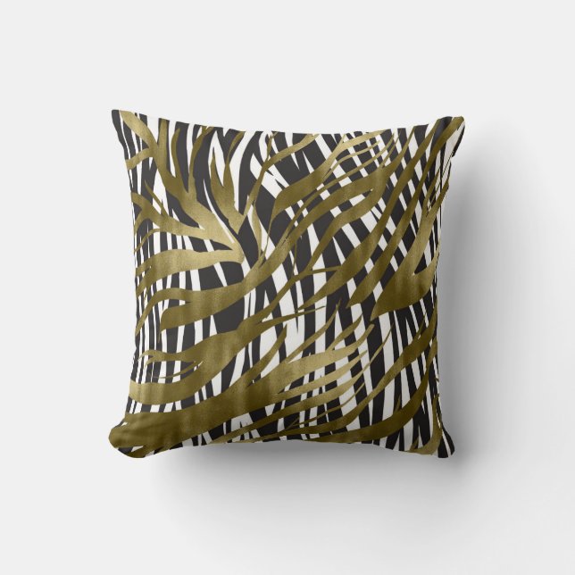 Zwart & Goud Zebraprint Safari Chic Glamour Kussen (Voorkant)