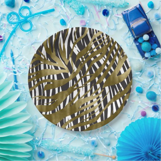 Zwart & Goud Zebraprint Safari Chic Glamour Papieren Bordje (Feest)