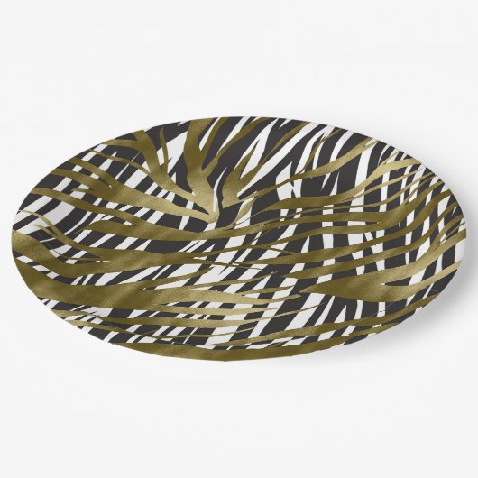 Zwart & Goud Zebraprint Safari Chic Glamour Papieren Bordje (Gekanteld)