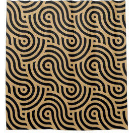 Zwart & Goud Zee Ocean Waves Patroon Douchegordijn