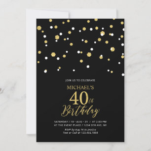 Zwart & Goud Zeshoekig Confetti 40ste Verjaardagsf Kaart