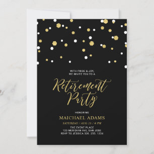 Zwart & Goud Zeshoekige Confetti Pensioenfeest Kaart