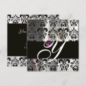 ZWART GOUD ZIJDE DAMAST MONOGRAM PAARS AMETHYST KAART (Voorkant / Achterkant)