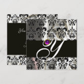 ZWART GOUD ZIJDE DAMAST MONOGRAM PURPER AMETHYST KAART (Voorkant / Achterkant)