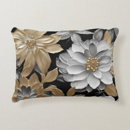 Zwart Goud Zilver Bloemen Accent Kussen