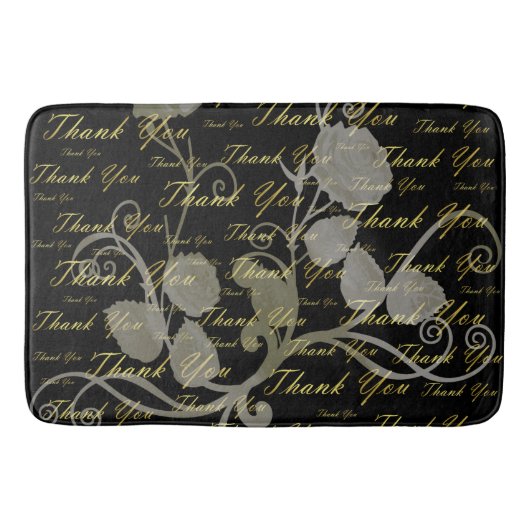 zwart, goud, zilver, dank je, bloemen, bloem, bloe badmat (Voorkant)