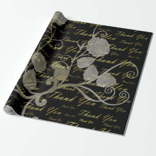 zwart, goud, zilver, dank je, bloemen, bloem, bloe cadeaupapier