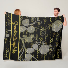 zwart, goud, zilver, dank je, bloemen, bloem, bloe fleece deken
