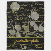 zwart, goud, zilver, dank je, bloemen, bloem, bloe fleece deken (Voorkant)