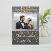 Zwart Goud & Zilver Zijde 25e Huwelijksjubileum Kaart (Staand voorkant)