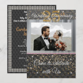 Zwart Goud & Zilver Zijde 25e Huwelijksjubileum Kaart (Voorkant / Achterkant)