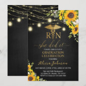 Zwart Goud Zonnebloemen RN Verpleegschool Afstuder Kaart (Voorkant / Achterkant)