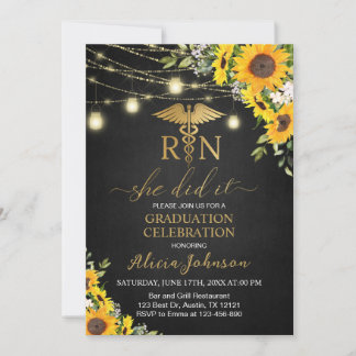 Zwart Goud Zonnebloemen RN Verpleegschool Afstuder Kaart