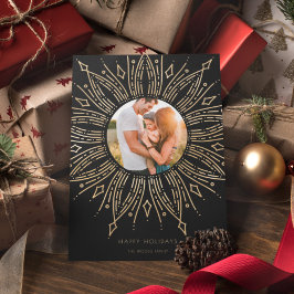 Zwart & Goud Zonneburst Frame Art Deco Foto Feestdagenkaart