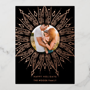 Zwart & goud zonnestraal frame art deco Kerstmis Folie Feestdagen Briefkaart