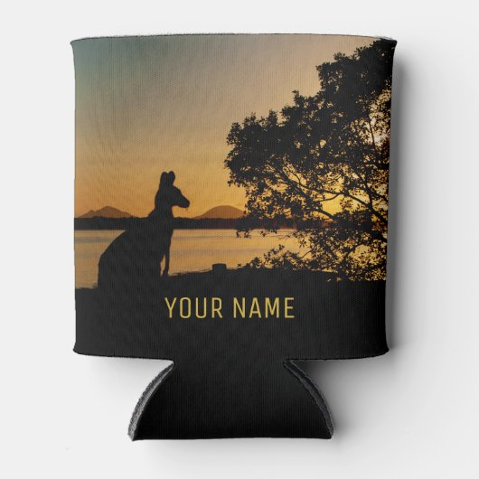 Zwart & Goud Zonsondergang Kangoeroe Australië Lan Blikjeskoeler (Voorkant)