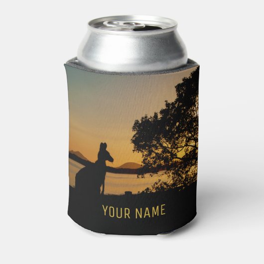 Zwart & Goud Zonsondergang Kangoeroe Australië Lan Blikjeskoeler (Blikje Achterkant)
