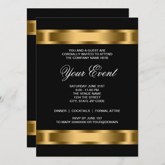 Zwart Goud Zwart Stropdas Corporate Party Sjabloon Kaart (Voorkant / Achterkant)