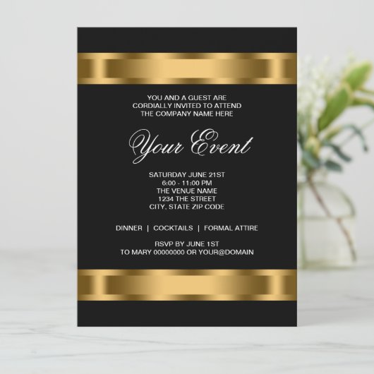 Zwart Goud Zwart Stropdas Corporate Party Sjabloon Kaart (Staand voorkant)