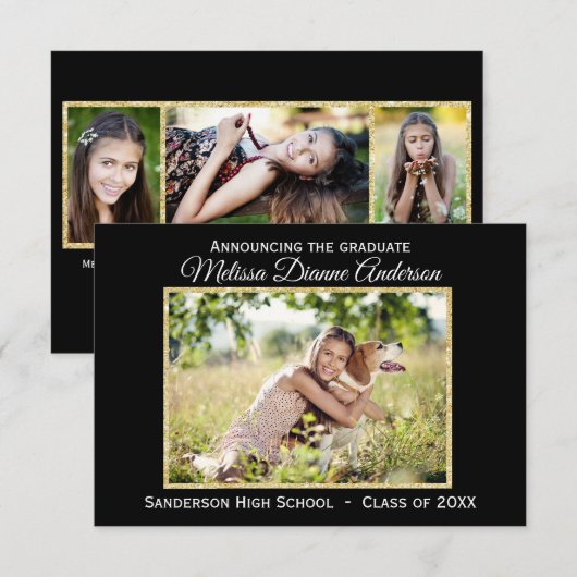 Zwart/goudachtergrond - 3x5 Afstudeerder aankondig Kaart (Voorkant / Achterkant)