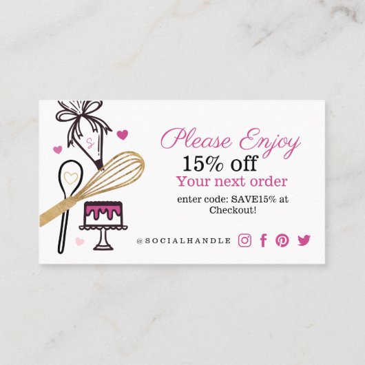 Zwart & goudbaken & kookgereedschap Hartelijk dank Visitekaartje (Achterkant)