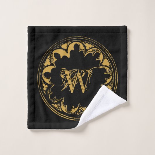 Zwart & goudbijtend  monogram bad handdoek (Wasdoekje)