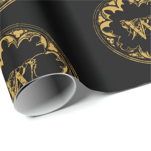 Zwart & goudbijtend  monogram cadeaupapier (Rol Hoek)