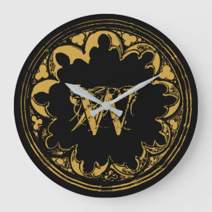 Zwart & goudbijtend monogram grote klok