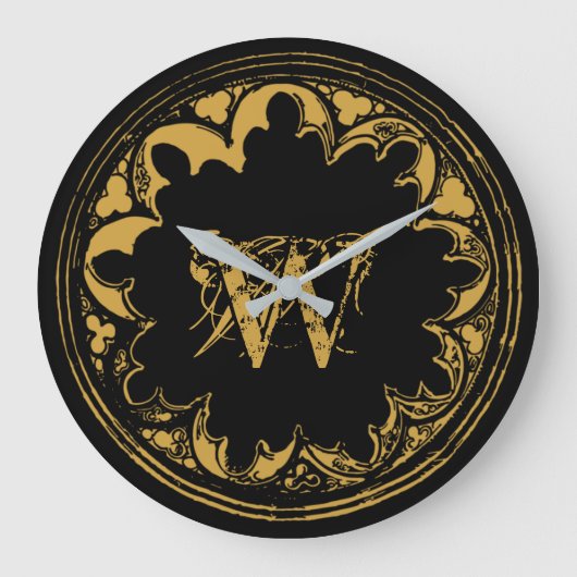 Zwart & goudbijtend  monogram grote klok (Voorkant)