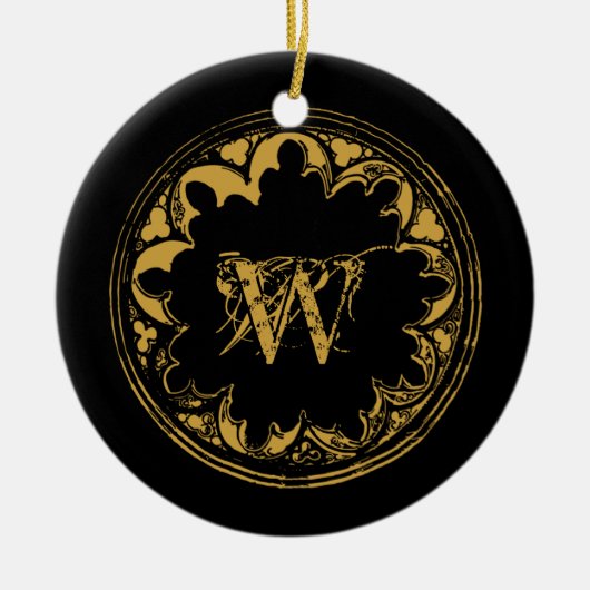 Zwart & goudbijtend  monogram keramisch ornament (Voorkant)