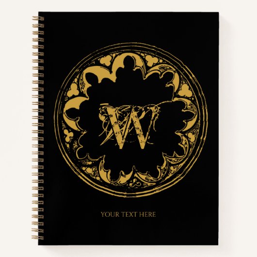 Zwart & goudbijtend  monogram notitieboek (Voorkant)